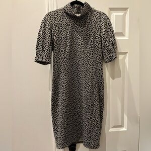 EUC Carlisle Black & Gray Animal Print Lined Sheath Mock Turtleneck Dress (4)